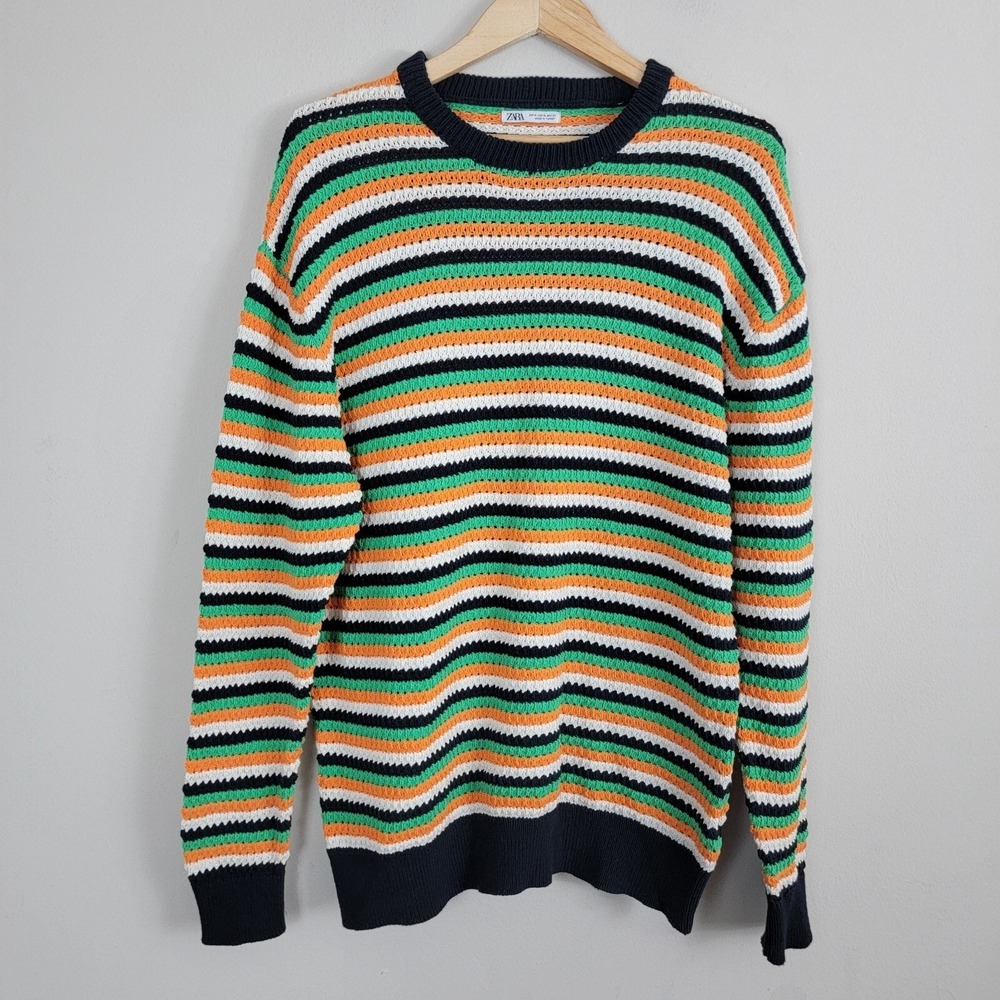 Zara Knit Sweater Womens‎ XL Multicolor Long Sleeve Crew Neck Pullover Striped